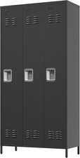 72" Tall Employee Locker W/ Shelves Hooks 3 Doors Steel Sports Locker Office