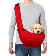 Dog and Cat Sling Carrier with Adjustable Strap Up to 16.5 Lbs Red