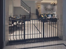 Extra Wide Baby Gate Tension Indoor Safety Gates Black Metal Large Pressure M...