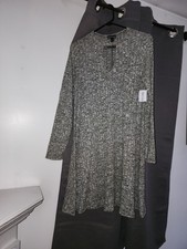 Kristin Nicole Olive White Geometric Keyhole Knit Sweater Dress Long Sleeve M