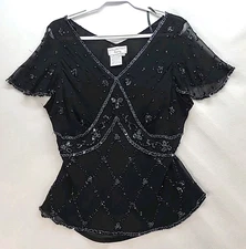 Papéll Boutique Evening Black Silk Beaded Top 2X Elegant  Club Wear Resort