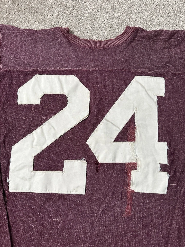 Camiseta deportiva Champion #24 granate manga larga vintage rara de los años 50, talla M Foto 4 de 4