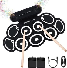 Electronic Drum Set, 9-Pads Roll-Up Electric Pad Kit with Black 