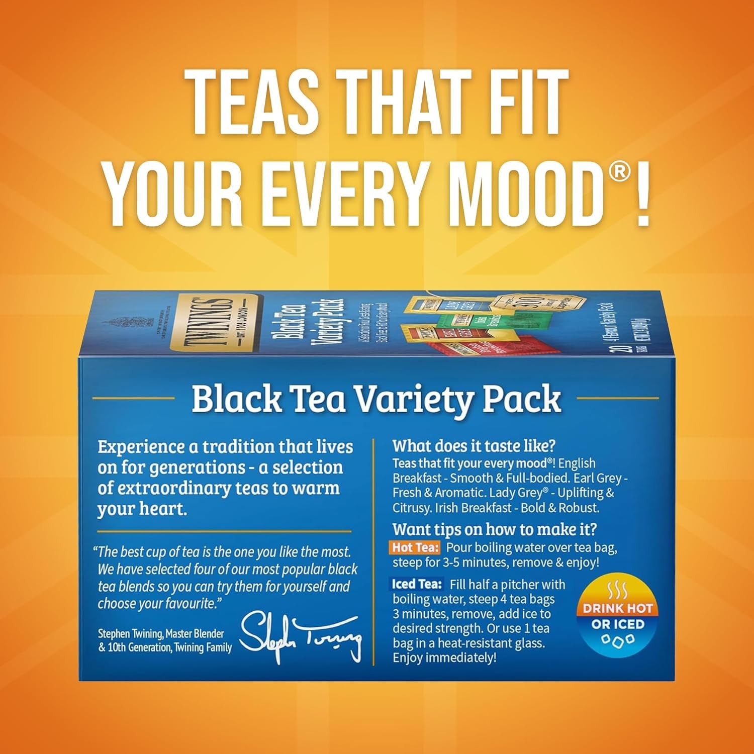 Twinings Black Tea Variety Pack 20 Count English Breakfast Earl Grey Lady Grey