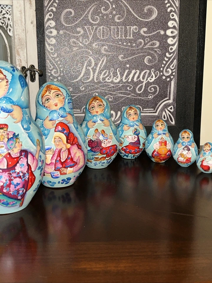 Muñeca de anidación Matryoshka rusa It’s Tea Time Samovar - 15 piezas firmada Foto 3 de 4