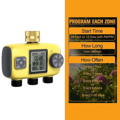 Garden Watering Timer 3 Zone Automatic Irrigation Timer Brass Inlet 3 Outlet