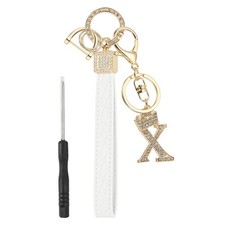Leather Wristlet Keychain, Crown Design Letter x Keychains