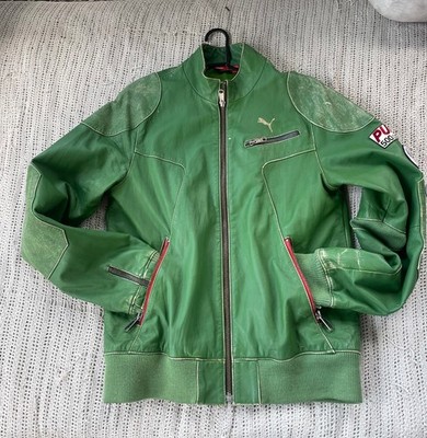 RARE VINTAGE Puma Leather Green Moto Jacket size M | eBay