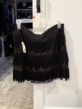 Forever 21 Sequin And Fringe Black Mini Skirt L New With Tags