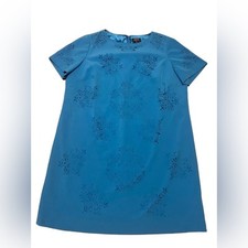 Tahari Mini Dress Size 20W Short Sleeve Laser Cut Geometric Pattern Bright Blue
