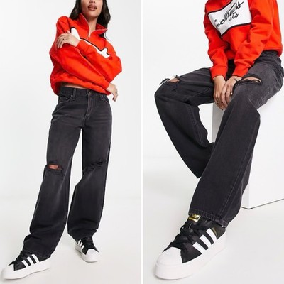 RARE   LEVIS BAGGY DAD BLACK RAKE IT UP RIP JEANS 28 X 30 MSRP $118
