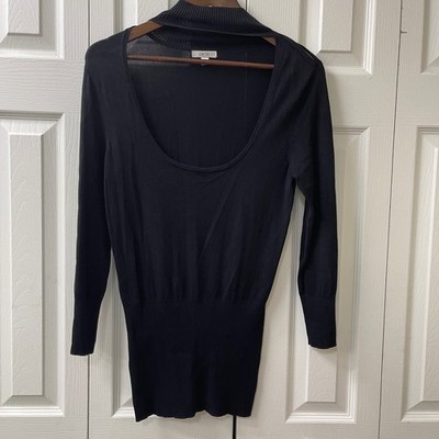 Cache Sweater Womens Medium Black Silk Choker Scoop Zipper Y2K Luxury Chic