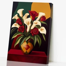 Calla Lily Canvas Wall Art Mexican Flower Vase Red and White Floral Picture A...