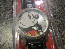 Walt Disney Silver Watch With Black Band - Mickey Mouse - New 