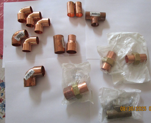 1 - LOT (15 PIECES) 3/4" & 1" MISCELLANEOUS COPPER SWEAT FITTINGS /