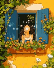 Window Landscape Paint by Numbers Kit for Adults Beginner DIY Canvas Wall Art