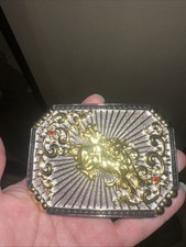 Western BULL Riding Gold  Silver Engraved Cowboy Belt Buckle HEBILLA VAQUERA NW