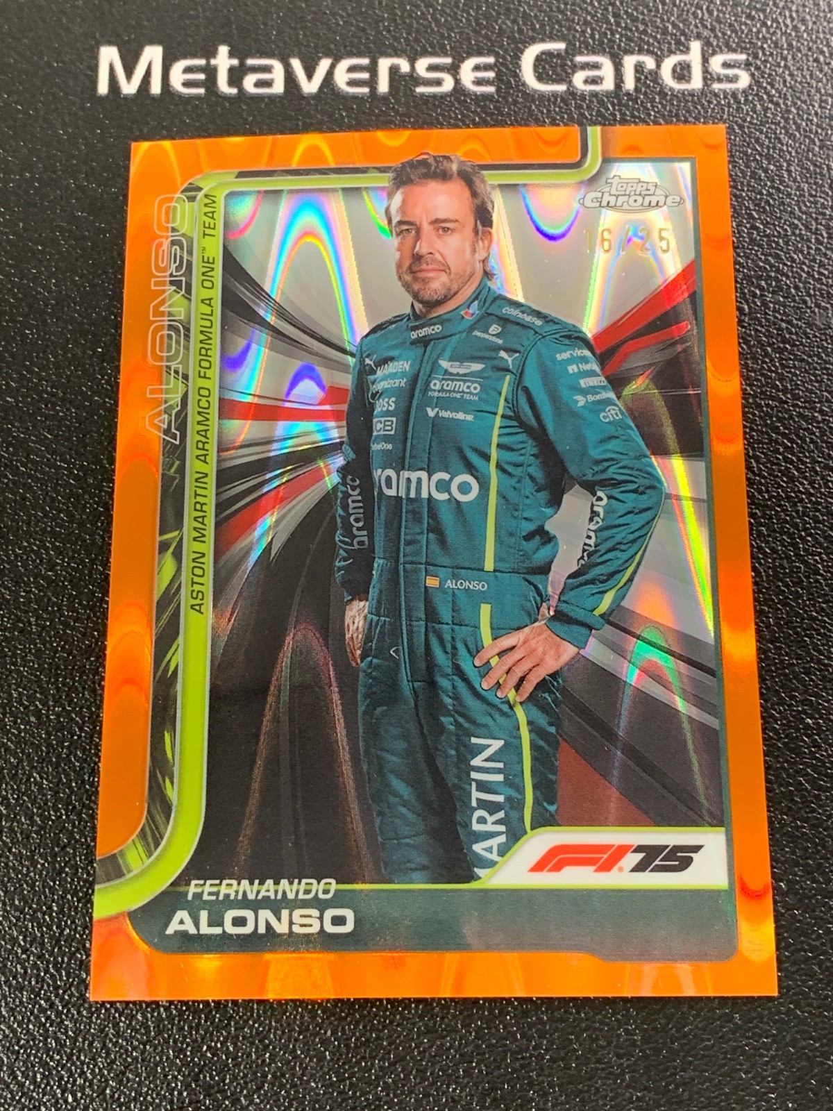 2025 Topps Chrome Formula 1 F1 Fernando Alonso #9 Orange Raywave Refractor /25