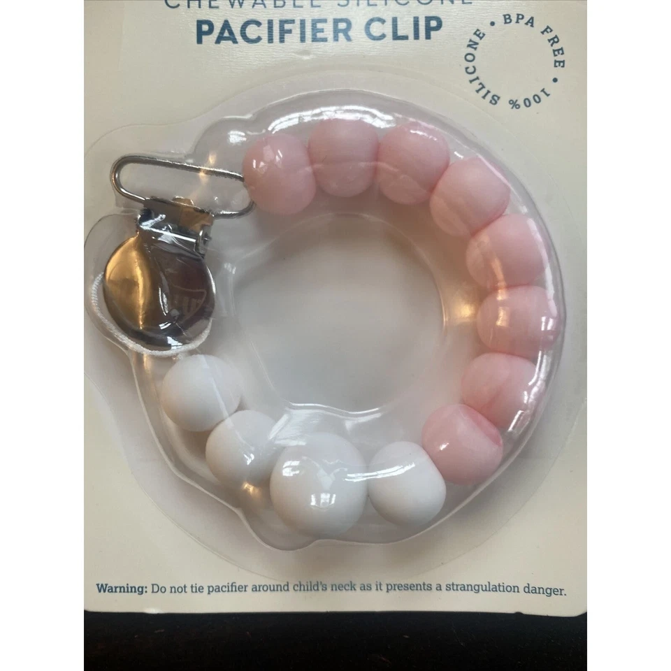 Ulubulu Chewable Silicone Pacifier Clip Pink White 0+ Months BPA Free Brand New - Image 3 of 4