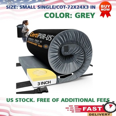 CYMULA Memory Foam Camping Mattress Pad CertiPUR-US Roll Up Bed with Bag, Grey