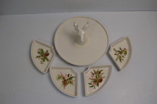 Williams Sonoma Woodland Berry Stag Head Lazy Susan NIB New Christmas Trays - Picture 3 of 24