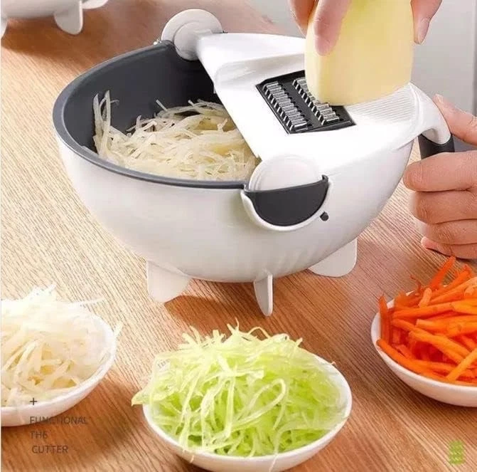 7-in-1 Vegetable Shredder Bowl with Drain Basket – Multi-Blade Slicer, Cutter