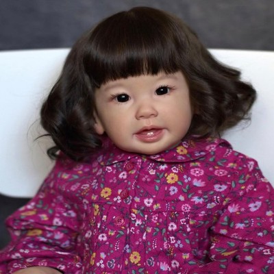 28'' Adorable Toddler Girl Reborn Baby Doll with Hand-Rooted Hair Cloth Body Gift