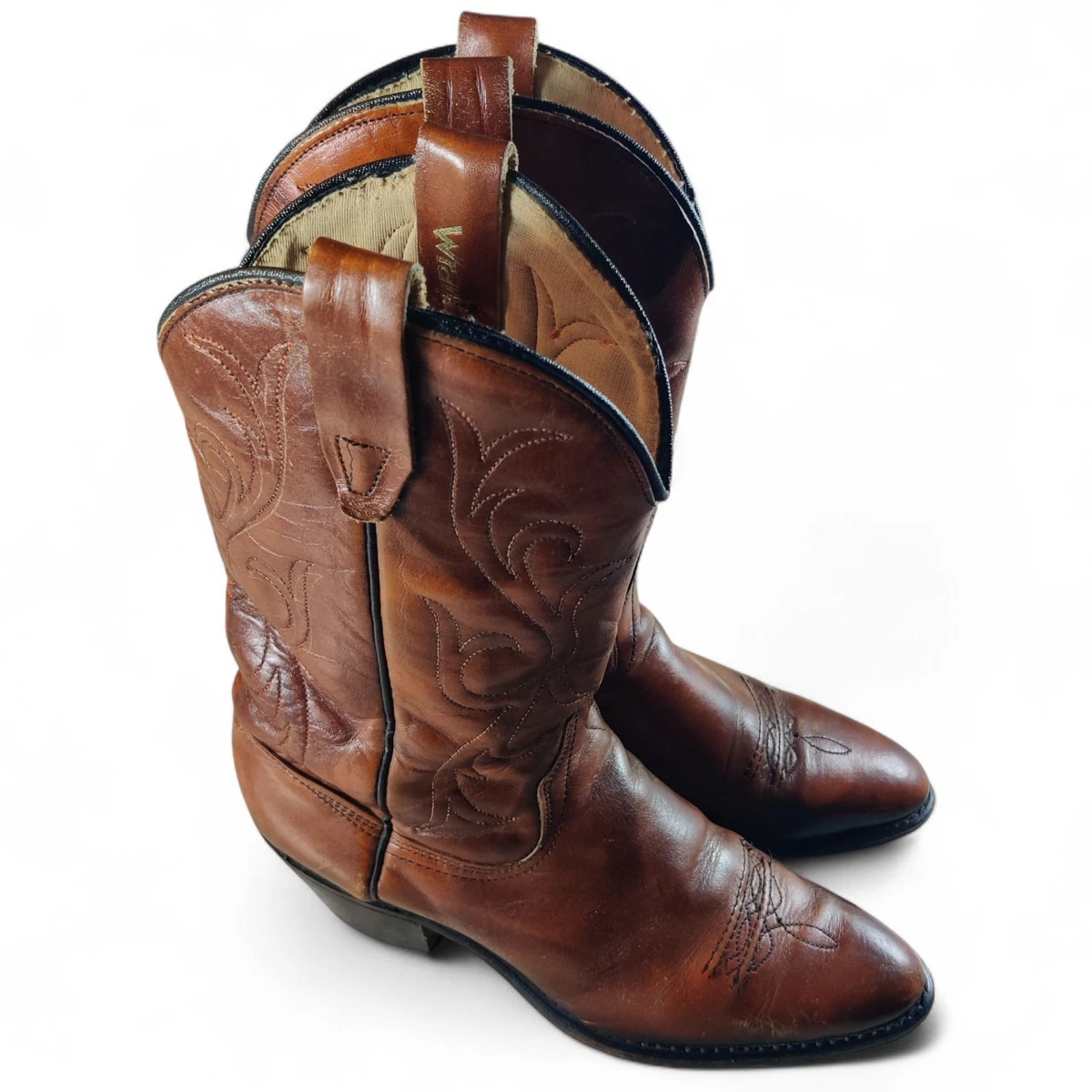 Mens Wrangler Leather Cowboy Boots Size 10 Light Brown Wrangler Brown Western Boots for Men for Sale | Shop New  main image 3