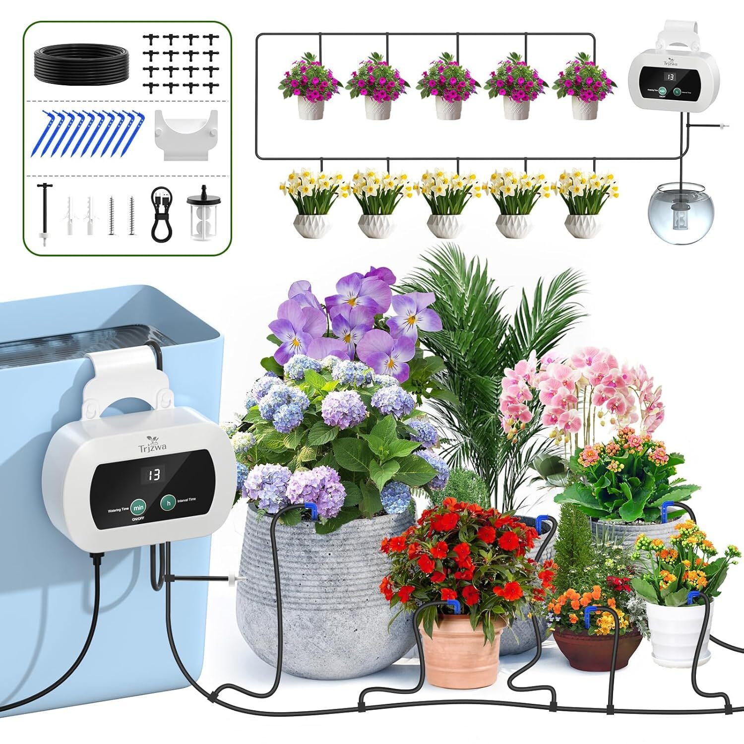Solar Self-Watering Drip Irrigation Kit for 10 Plants – Garden & Greenhouse