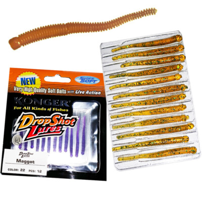 12 X DROP SHOT WORM / MAGGOT, KONGER DROP SHOT LURES, WURM GUMMI KÖDER, WÜRMER