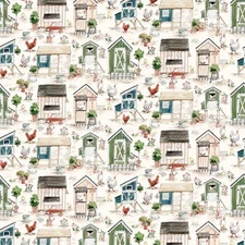 Cottontail Farm By 3 Wishes Fabric - White Chicken Coop  #21538