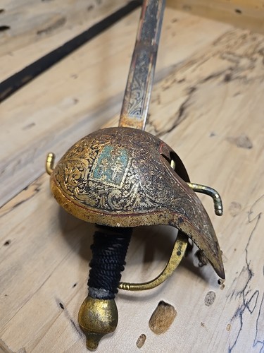Antique 30" Rapier Sword Spain Military Weapon W/ Damaged Sheath 24" Blade H635 - Picture 5 of 11