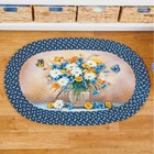 Blue White & Yellow Daisy Bouquet & Butterfly Braided Rug Spring Floral Rug