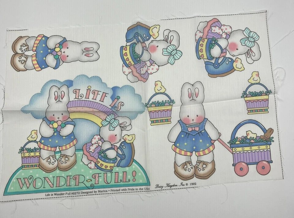 Vtg 1992 Daisy Kingdom "Life is Wonder-Full" #6272 Bunny Applique Panel 12x18" - Image 2 of 4