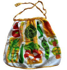 Vtg MCM 70s Half APRON Retro Hippie Veggies Terry Cloth Cottagecore
