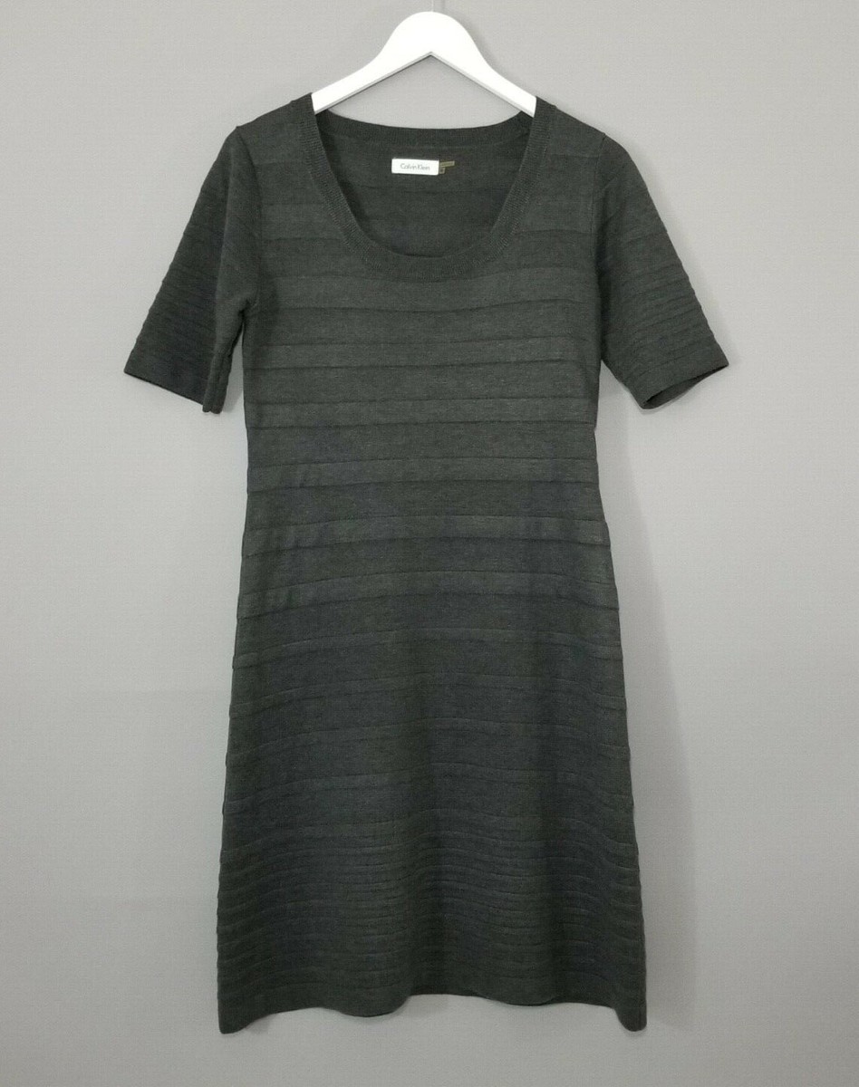 Calvin Klein Womens Grey Short Sleeve Scoop Neck Ribbed T-Shirt Dress Sz  Medium | eBay