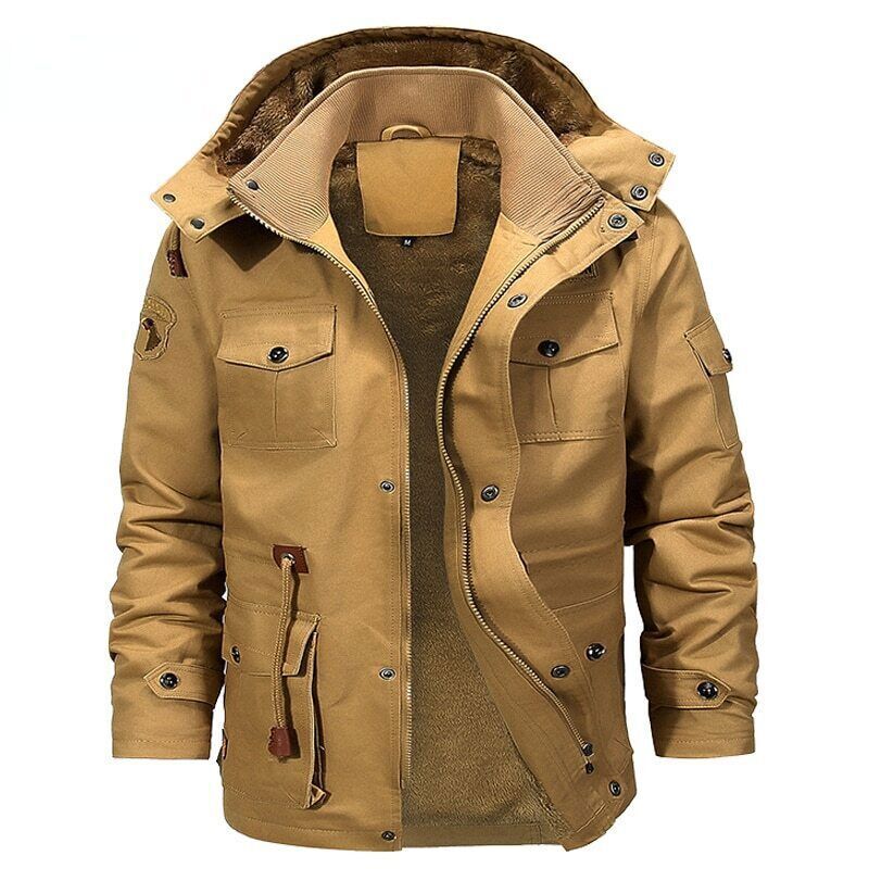 Hombres Militar Invierno Chaqueta de Vellón Informal Grueso Abrigo Térmico Carga Prendas exteriores Con Capucha