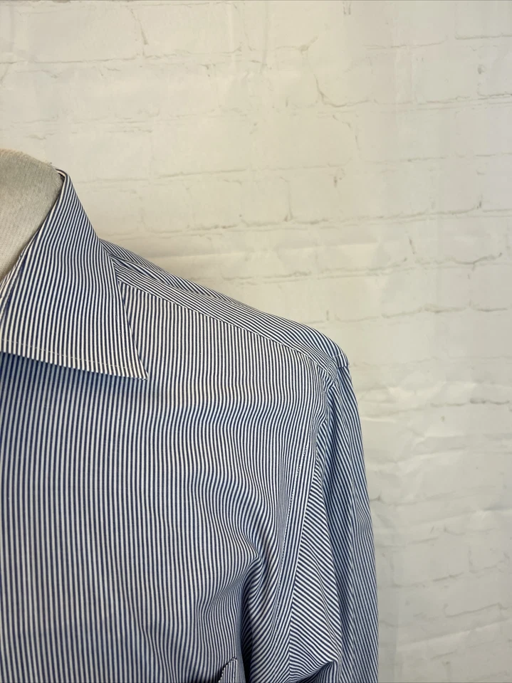 TALL FIT VINTAGE Burberry Men's Blue Striped Cotton Dress Shirt 16.5 - 36 $195 Foto 2 de 4