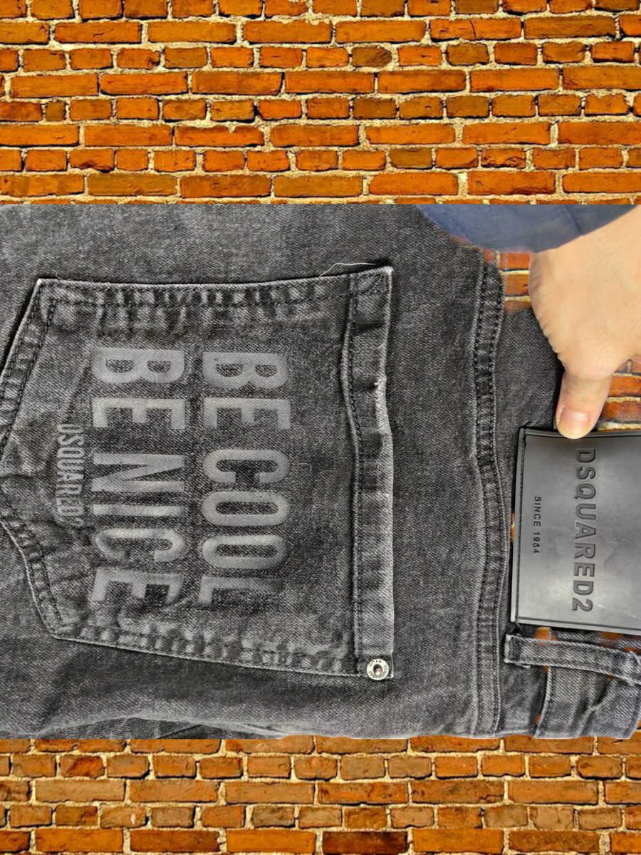 DSQUARED2 W36 L32 BLACK SLIM STRAIGHT LOW RISE DENIM JEANS BE COOL BE NICE  36X32