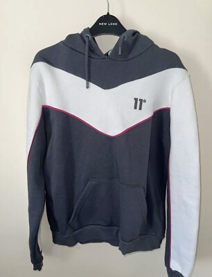 11 Degrees Mens Colour Block Piped Pullover Hoodie UK