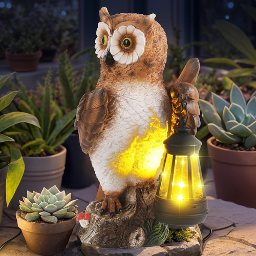 Solar Garden Statue Outdoor, Owl Garden Statue with Solar Lantern for Outdoor De - Picture 9 of 12