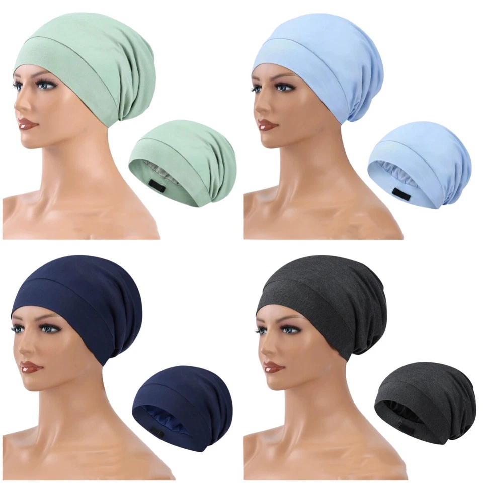 Gorro de pelo para hombres y mujeres gorro de seda satinado para dormir gorro para dormir noche Foto 2 de 4