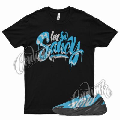 Black SAUCY T Shirt for YZ 700 MNVN Bright Cyan Teal Blue Azareth