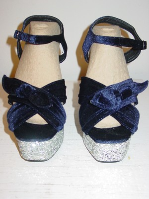 blue velvet platform heels