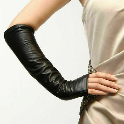 SWIFT WEAR Fingerless Genuine Leather Ladies Long Sleeve Elbow Driving Gloves Women Girls