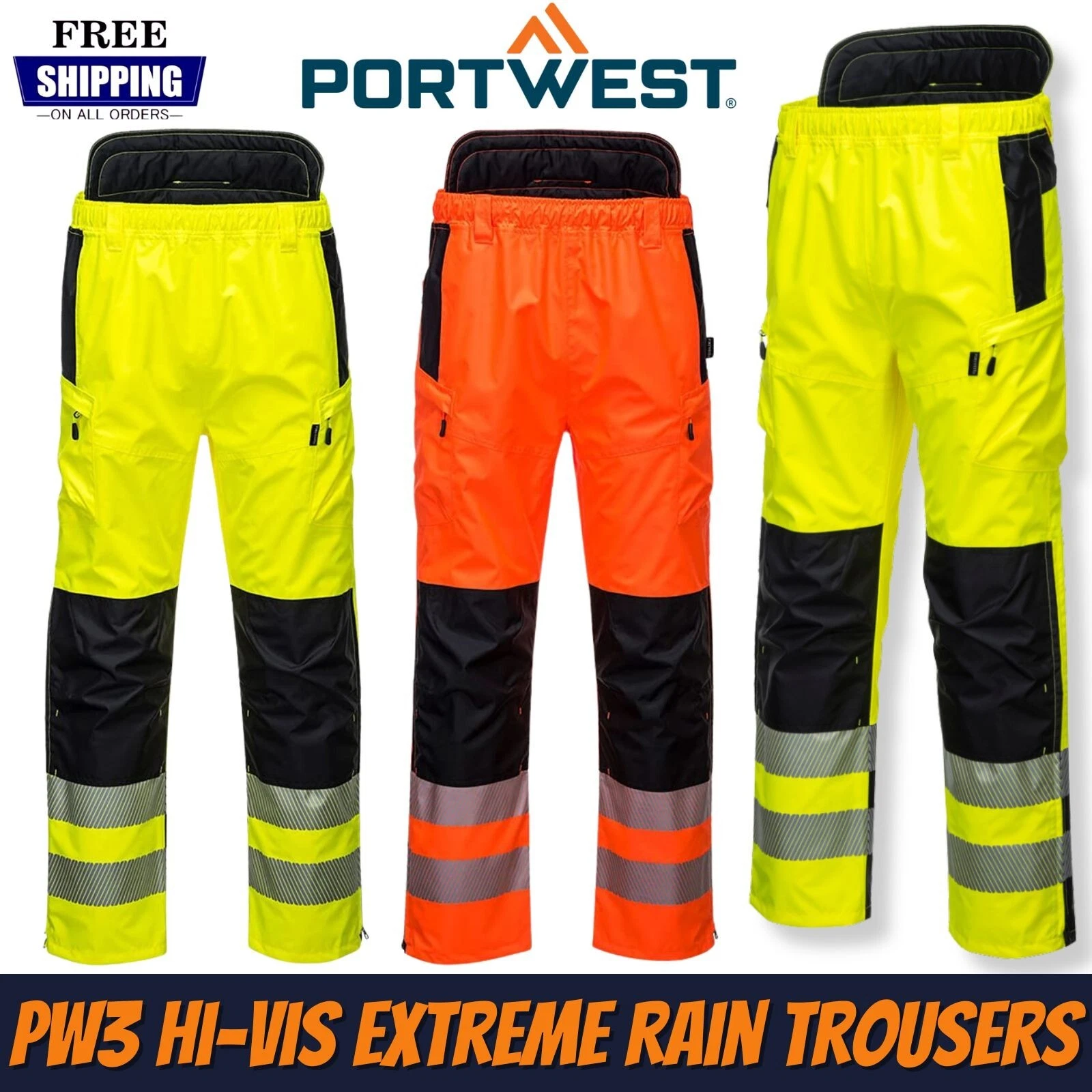 PORTWEST Hi-Vis Extreme Rain Trouser Waterproof Breathable Stain Resistant PW342