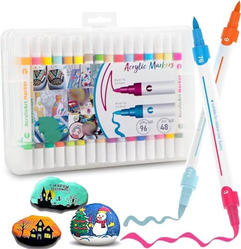 96 Colors Acrylic Paint Marker Pens - 48pcs with Color Codes Dual Tips Dual C...