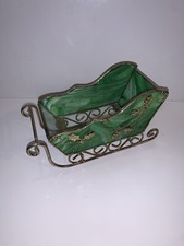 Vintage Sleigh Centerpiece Gold Metal Wire  Poinsettia Design Ornate Tabletop