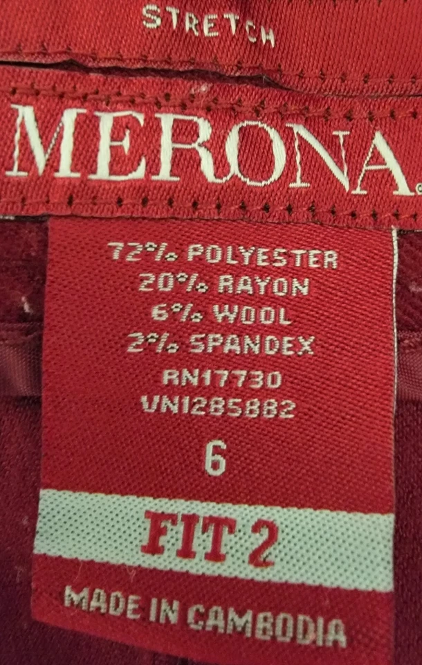 Pantalones de mujer Merona talla 6 calce 2 lana borgoña Foto 2 de 4