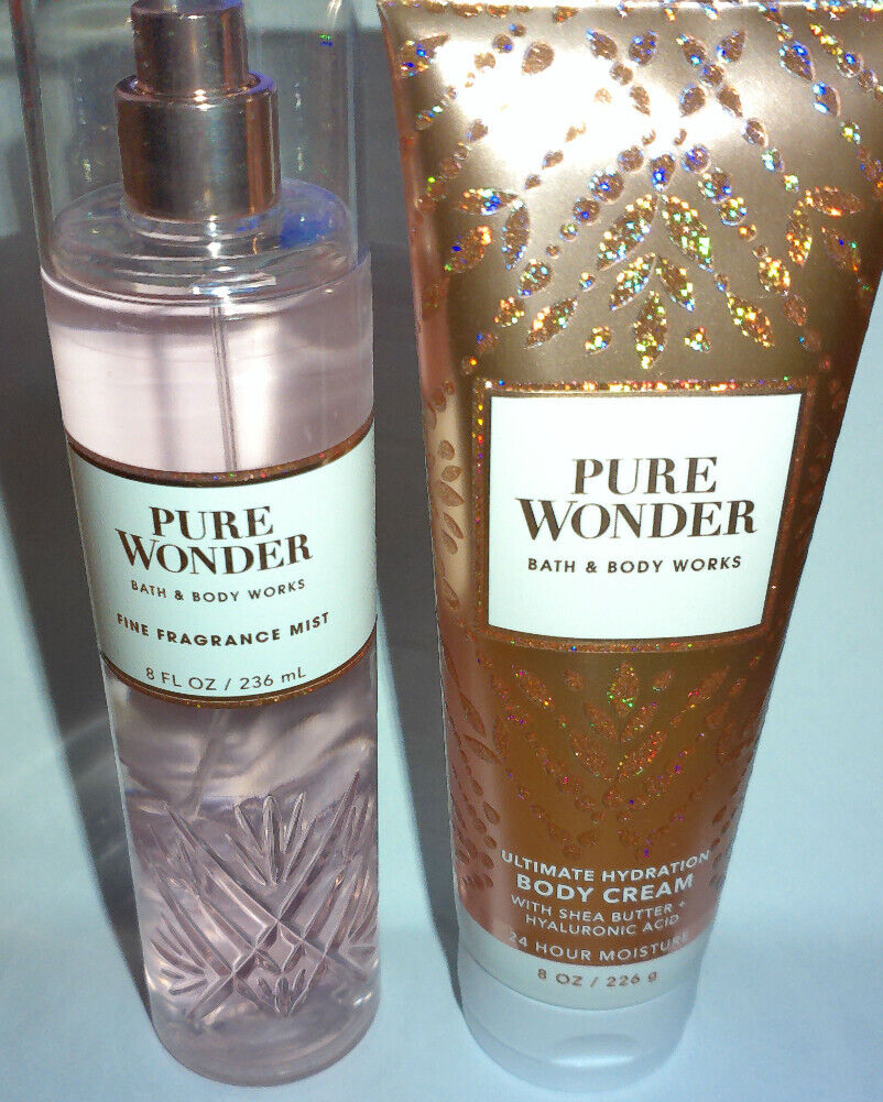 NEW BATH & BODY WORKS PURE WONDER FRAGRANCE MIST & BODY CREAM SET- 8  OZ EACH